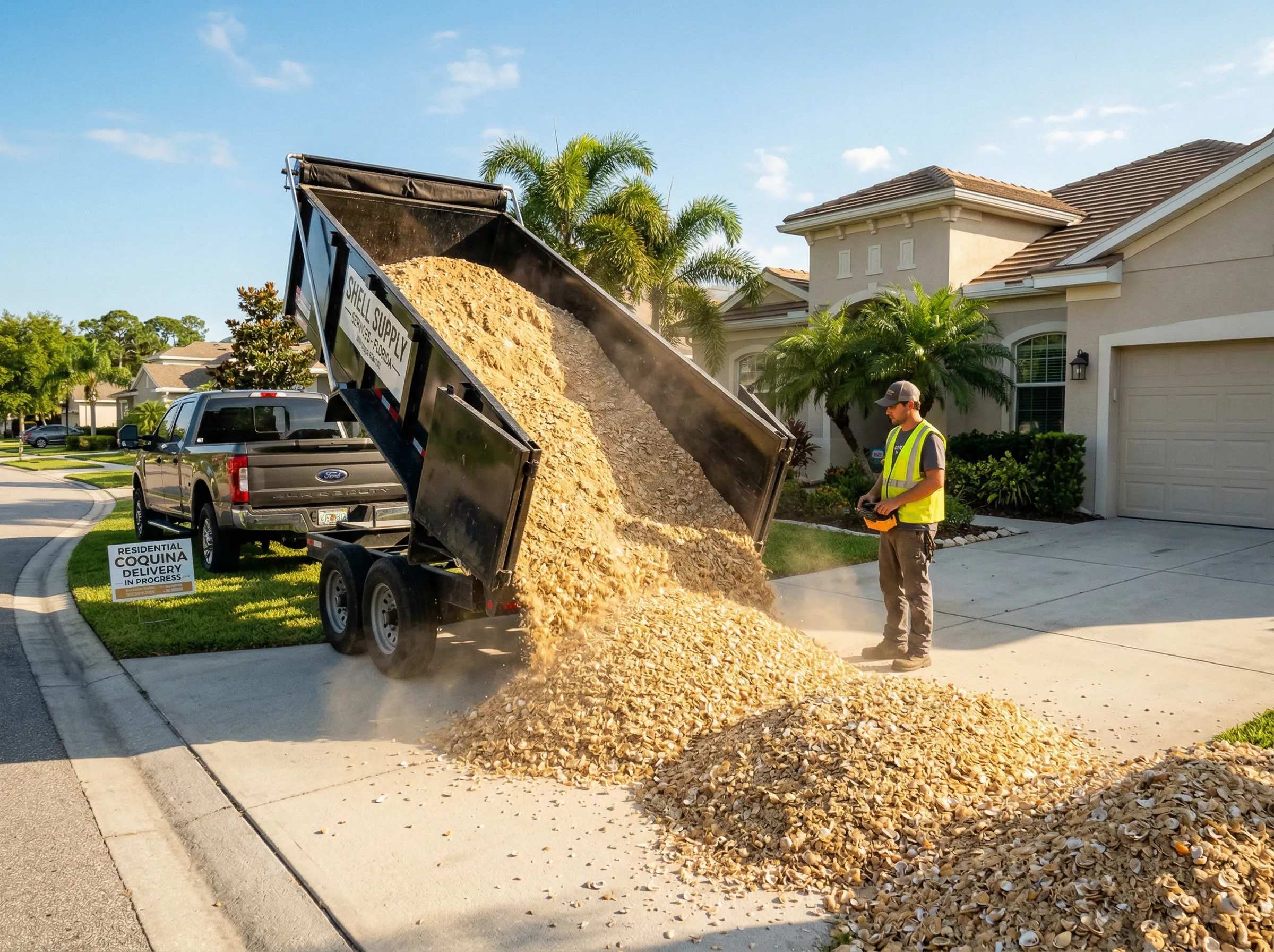 Bulk Coquina Shell Delivery in St. Johns County, FL (Fast Dump Trailer Delivery from St. Augustine) | Tropical Yards St Augustine, FL